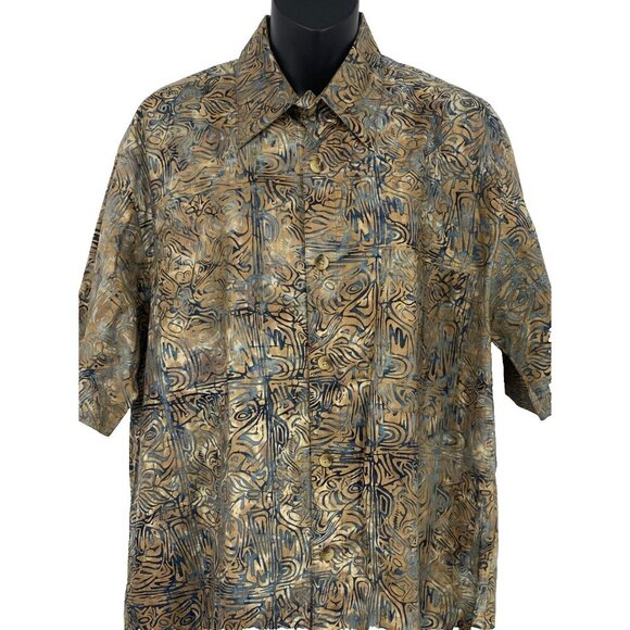 Fulton Street Hawaiian Men Medium Brown Button Short Sleeve Shirt Collar Aloha - Picture 2 of 8